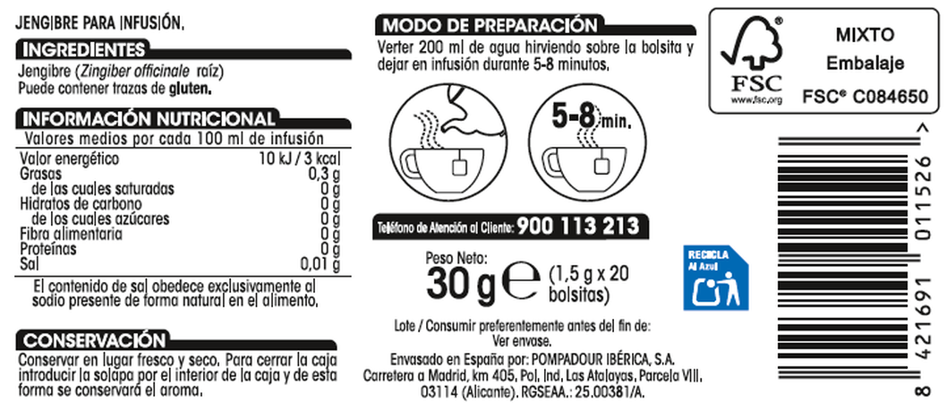 Infusión Alipende 20u jengibre