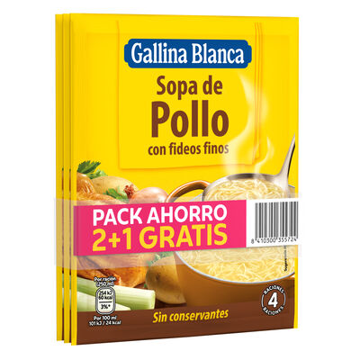 Sopa de pollo con fideos finos Gallina Blanca pack de 3 sobres 71g