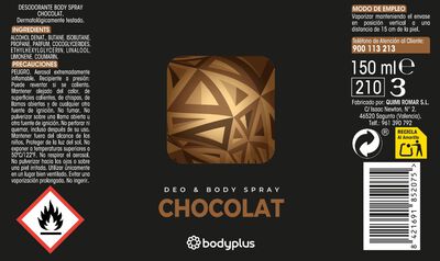 Desodorante spray Bodyplus 150 ml Chocolate