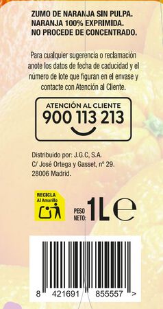 Zumo de naranja 100% exprimida sin pulpa Alipende 1L