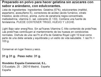 Gelatina light de ar&aacute;ndano Royal 31g