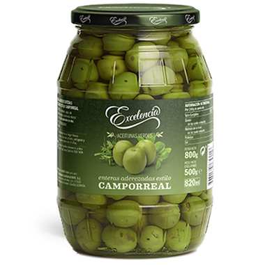 Aceituna con hueso aliñadas estilo Camporreal Excelencia 500g