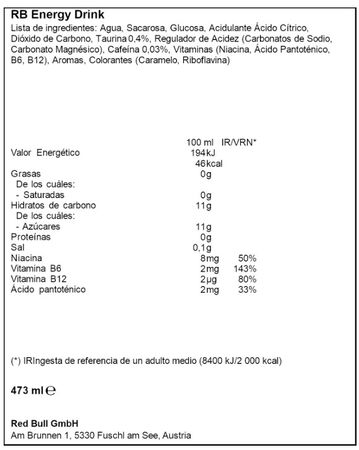 Bebida energ&eacute;tica red Bull 473ml