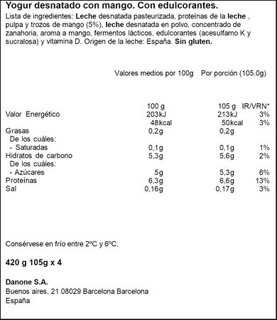 Yogur de proteina Danone Pack 4 Mango