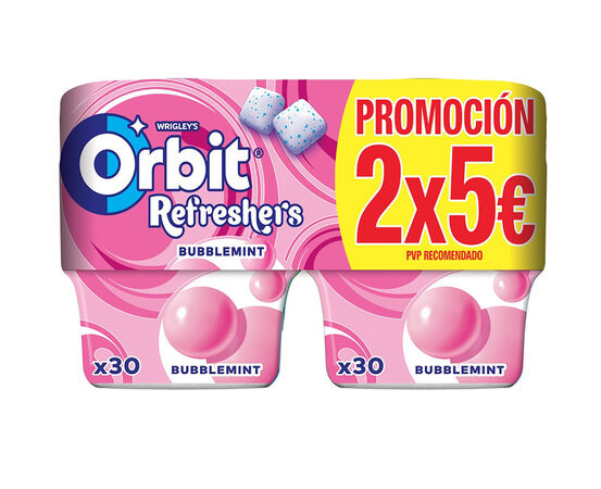 Chicles en gragea sin azúcar sabor bubblemint Orbit 67g pack 2