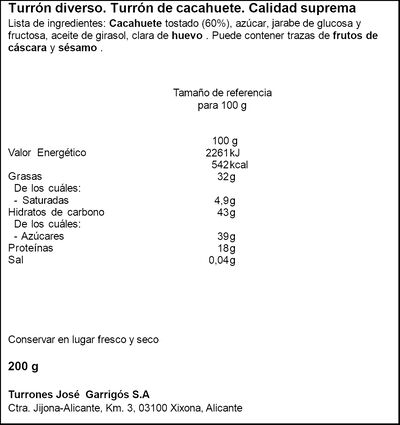 Turrón de cacahuete blando calidad suprema Castillo de Jijona 200g