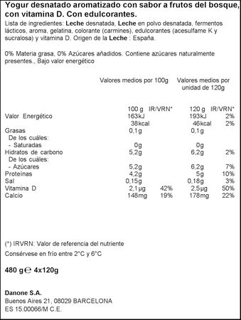 Yogur desnatado Vitalinea pack 4 frutas del bosque
