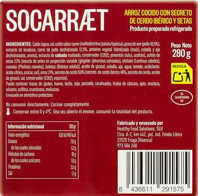 Arroz con secreto ib&eacute;rico y setas Socarraet 280g