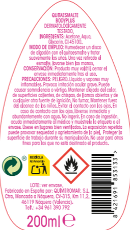 Quitaesmalte Bodyplus 200ml hidratante