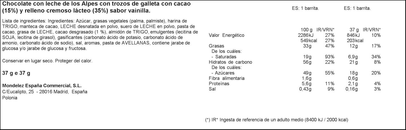 Chocolatina Milka 37g con galleta oreo