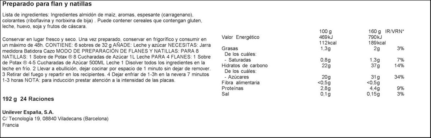 Flan Potax 192g 6 sobres vainilla 24 flanes