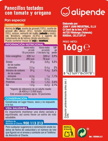 Panecillo tostado Alipende 160g con tomate