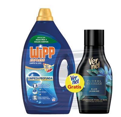 Detergente liquido Wipp Express 40lavados limpio  liso + 30l Vernel floral