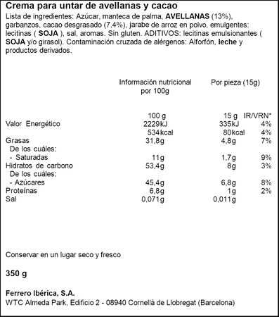 Crema de cacao y avellana vegana Nutella 350g
