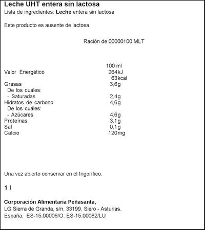 Leche sin lactosa Asturiana 1l entera
