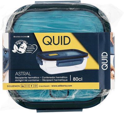 Tupper herm&eacute;tico de vidrio cuadrado Quid 80cl astral