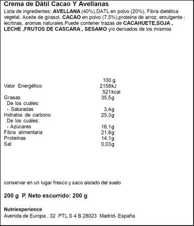 Crema cacao avellana d&aacute;til just Loading 200g