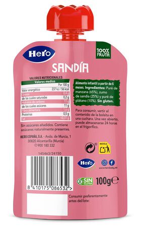 Pouch Hero con manzana pl&aacute;tano y sand&iacute;a 110g