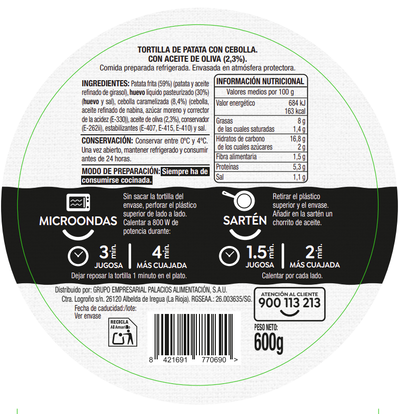 Tortilla de patata sin gluten Alipende 600g con cebolla