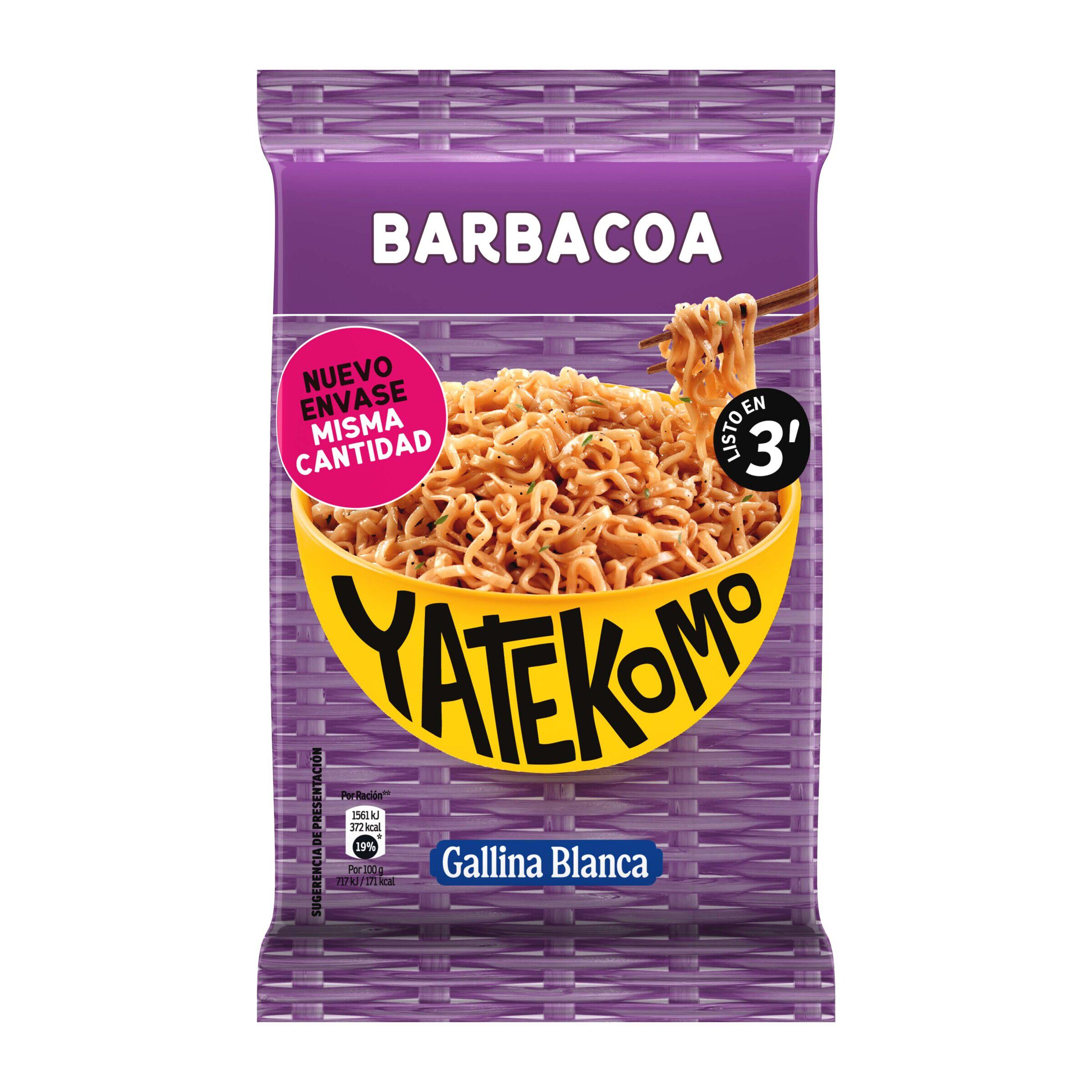 Fideos orientales Yatekomo Barbacoa bolsa 82g