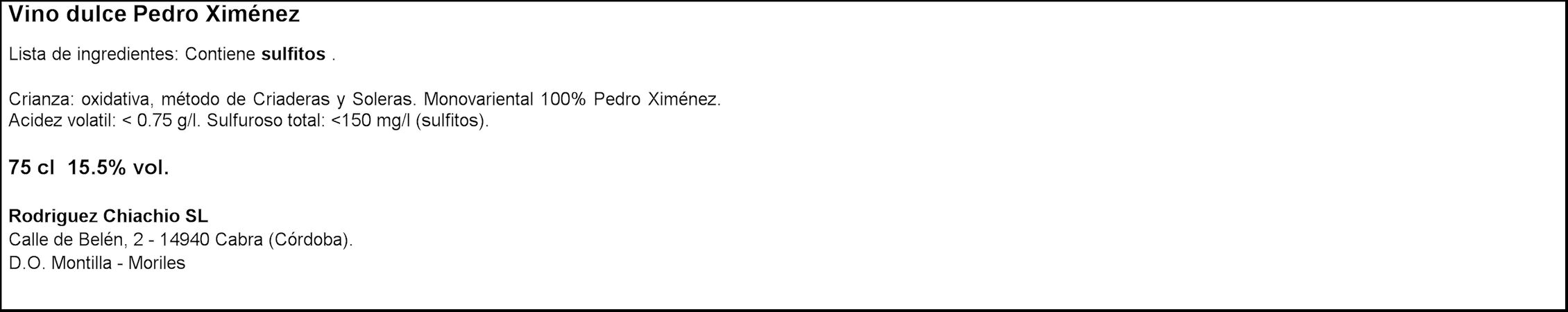Vino DO Moriles Pedro Ximenez romería