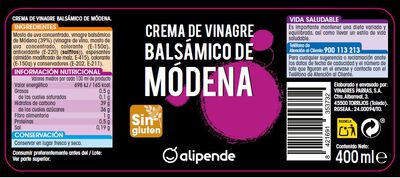 Crema de vinagre bals&aacute;mico Alipende 400ml m&oacute;dena
