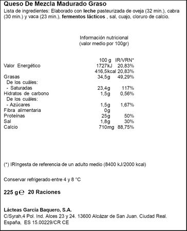 Queso semicurado ya cortado Garc&iacute;a Baquero cu&ntilde;a 225 g