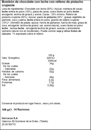 Bombones de chocolate con leche con relleno de pistacho crujiente Darlet 168g