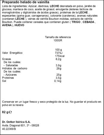 Preparado para helado de vainilla Dr. Oetker 82g