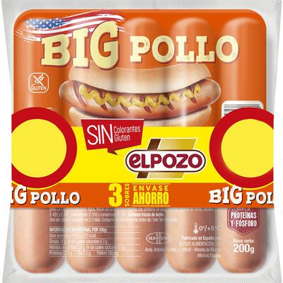 Salchicha Big pollo ElPozo pack 3 x 200g