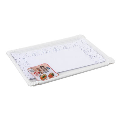 Bandeja cartón+blonda de papel Fliss 4 uds rectangular
