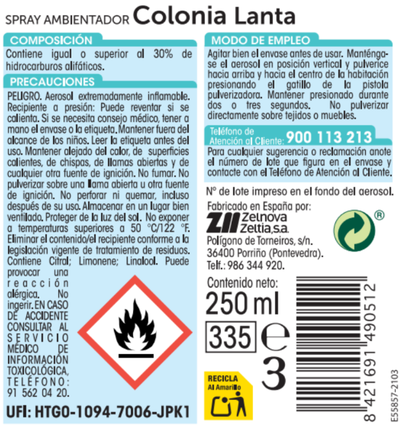Ambientador spray Lanta 250ml Colonia