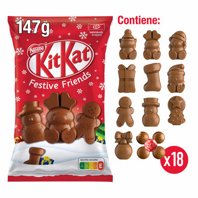 Chocolatina con figuras de chocolate con leche Kit Kat 147g