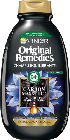 Champ&uacute; equilibrante Garnier Original Remedies 400ml carb&oacute;n magnetico y aceite de semilla negra