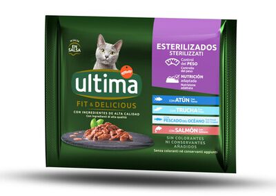 Comida h&uacute;meda gato Ultima Fit & Delicious pescado pack 4