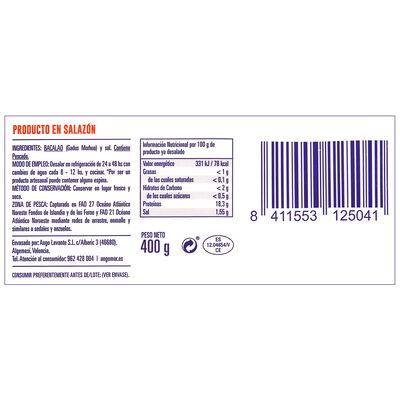 Bacalao en trozos Angomar 400g
