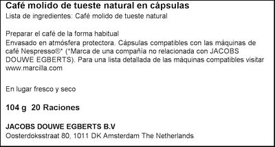 Caf&eacute; espresso ristretto intensidad 12 Marcilla 20 c&aacute;ps