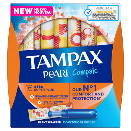 Tampón con aplicador Tampax Pearl compak 16 uds super plus