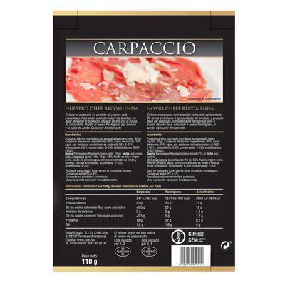 Carpaccio con queso parmigiano y salsa Roler 110g