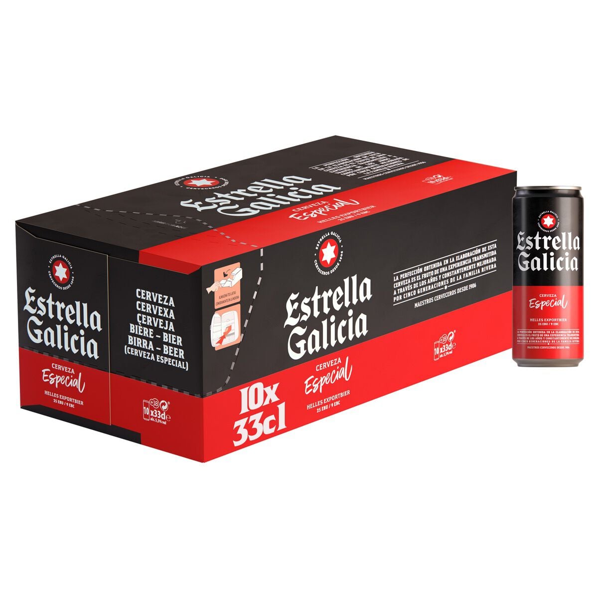 Cerveza rubia especial Estrella Galicia pack 10 latas 33cl