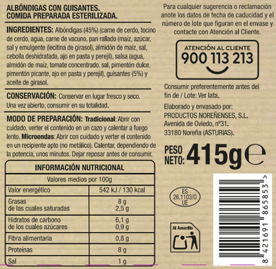 Albondigas con guisantes Alipende 415g