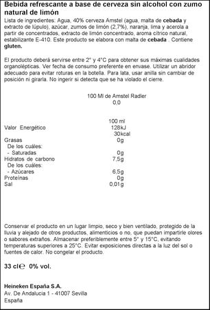 Cerveza sin alcohol con limón Amstel Radler 0,0% lata 33cl