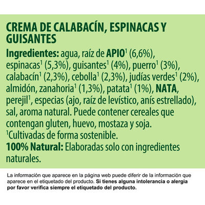 Crema calabacín espinacas y guisantes Knorr 500Ml