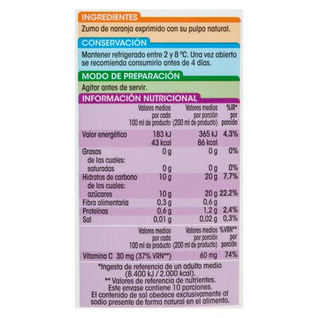 Zumo de naranja con pulpa refrigerado Alipende 2l