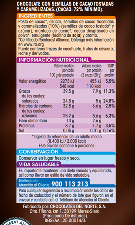 Chocolate negro Alipende 100g 72% de cacao con pepitas