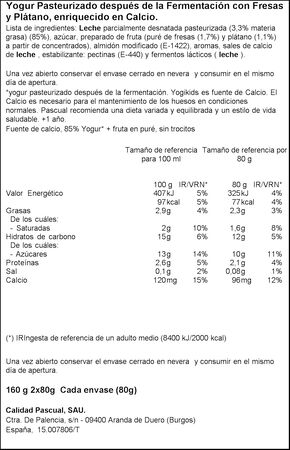 Pouch Pascual Yogikids fresa pl&aacute;tano pack 2 80g
