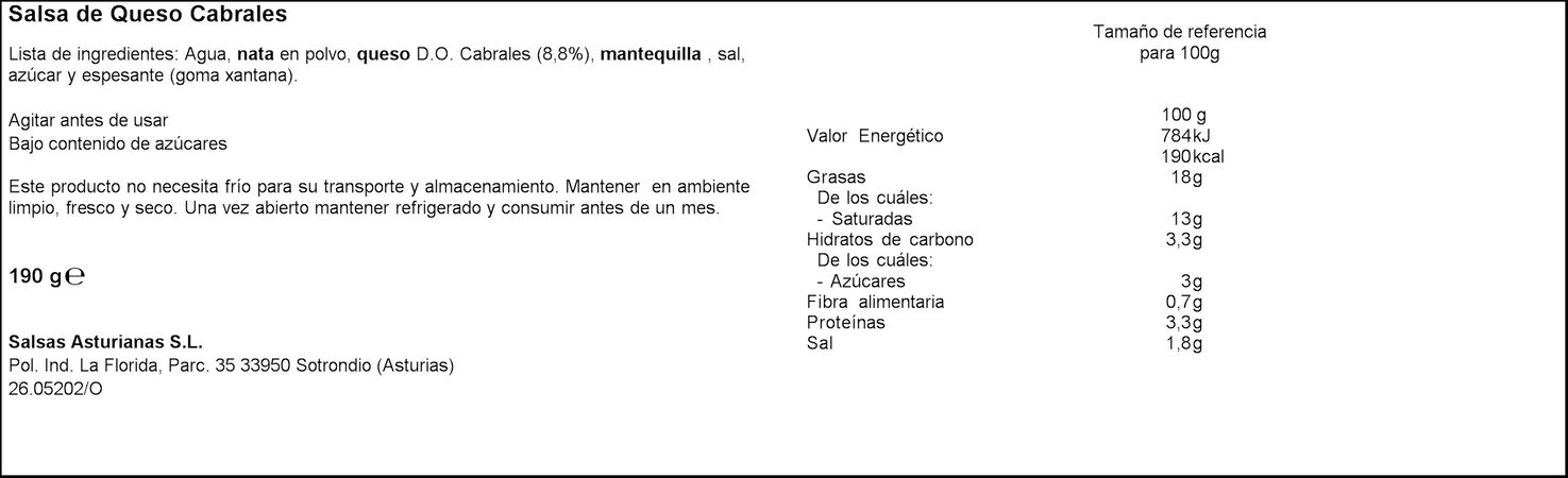 Salsa Salsas Asturianas 190g queso cabrales