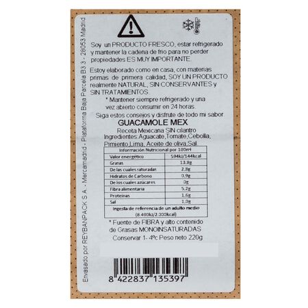Guacamole Chef Maestro tarrina 220g mex