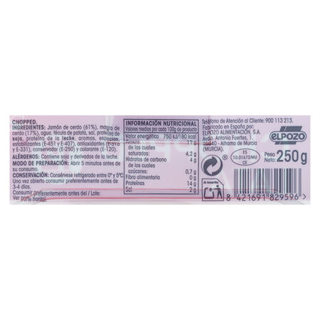 Chopped cocido en lonchas Alipende lata 250g