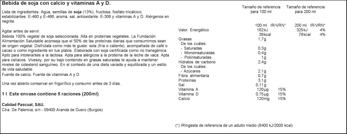 Bebida de soja Vivesoy 1l